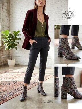 Alex Marie Brocade Ankle Boots Floral Jacquard Booties Size 6.5